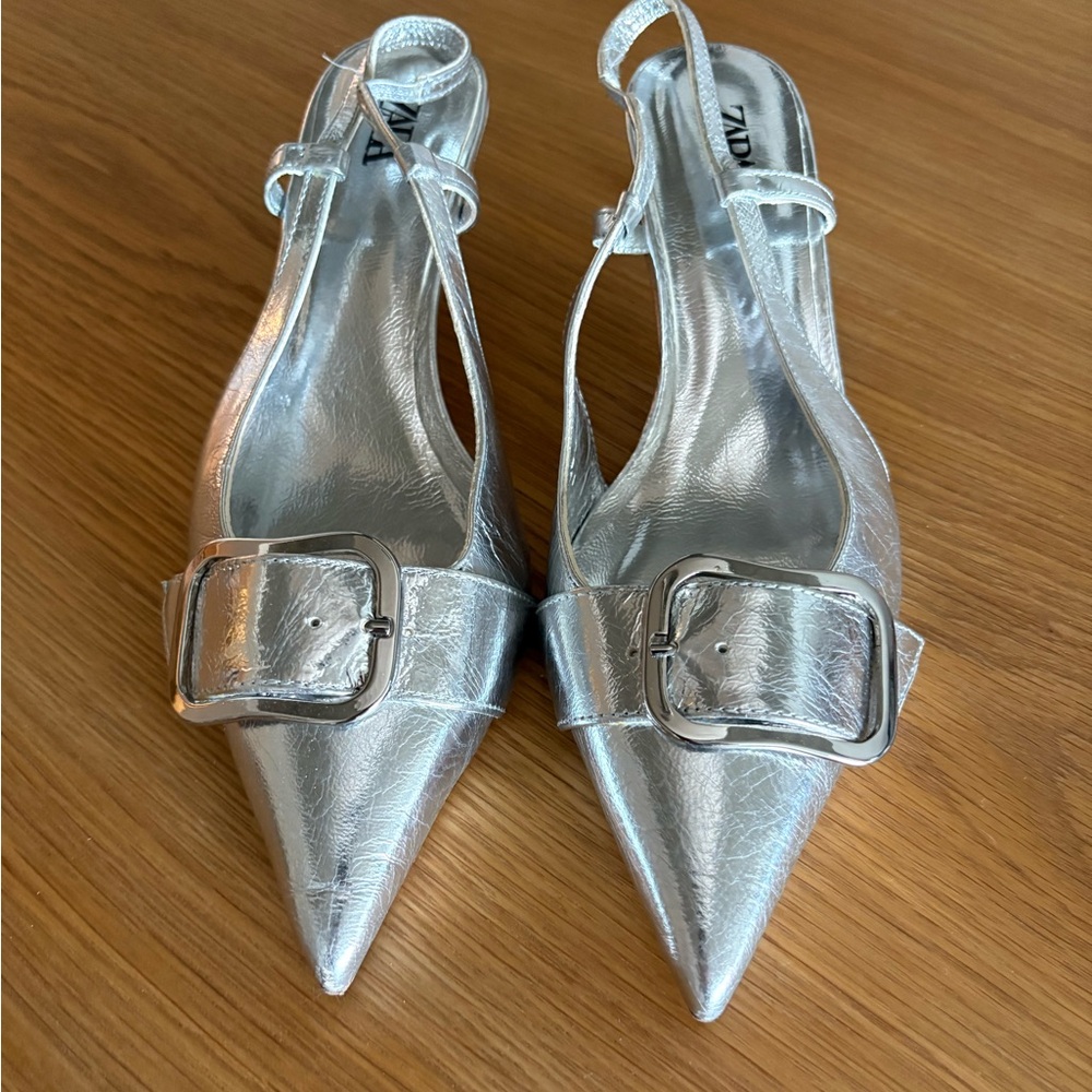 Zara silver slingback sandals size 38